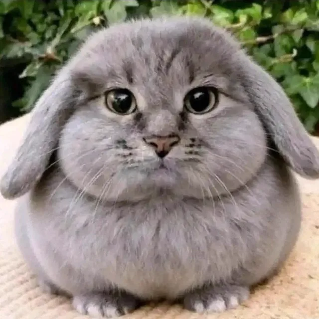домашний котокролик важно сидит на плетёной подстилке на фоне плюща